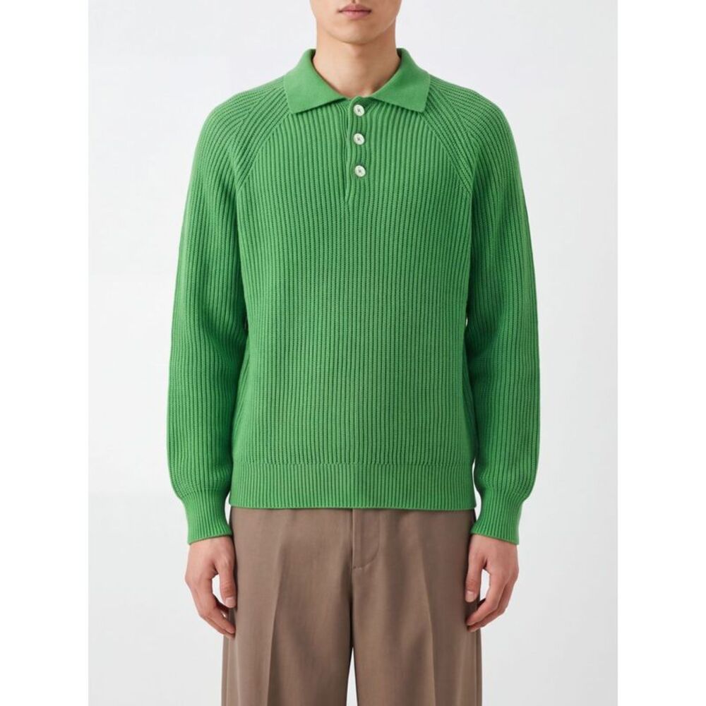 Umit Benan Men Umit Benan Green Long-Sleeved Pure Cashmere Knit Polo
